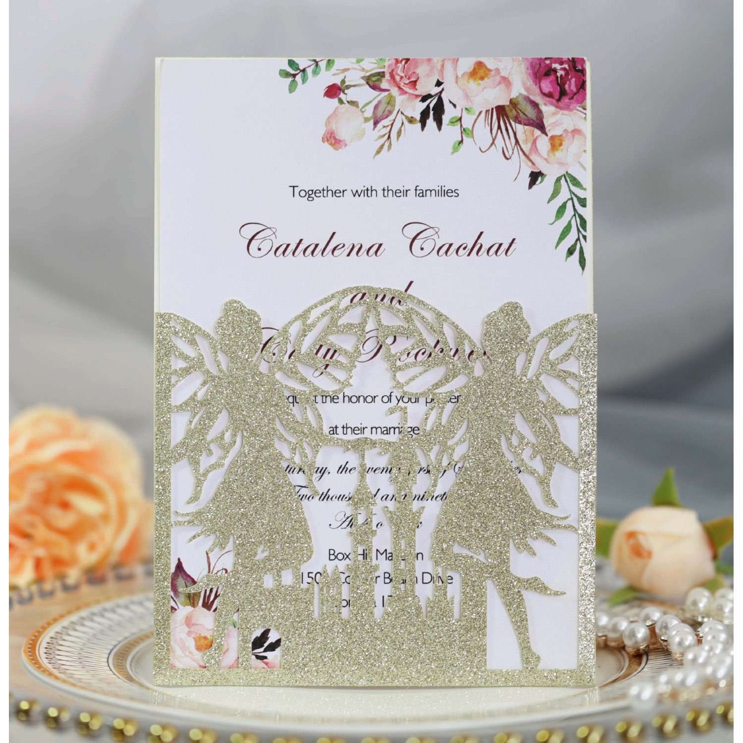 Party Invitation Card Butterfly Faery Greeting Card Laser Cut Glitter Paper